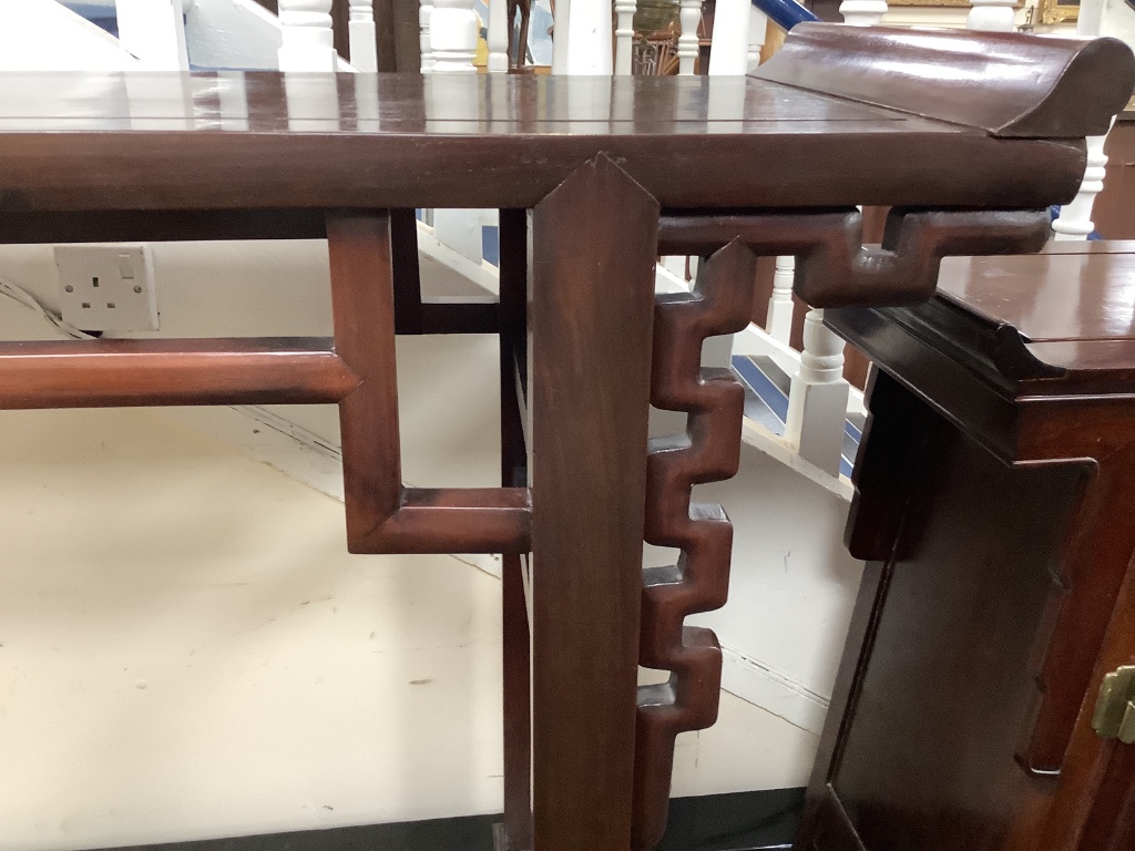 A Chinese hardwood altar table (possibly made from old timber), width 142cm depth 43cm height 87cm